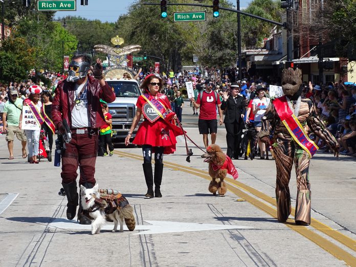 <p></noscript><p><strong>UP AND DOWN THE BOULEVARD —</strong> Pooches and their handlers trot down Woodland Boulevard in Downtown DeLand during last year’s Mardi Gras on MainStreet Dog Parade. Last year’s parade was superhero-themed, while this year’s is “Dogs will Rock You.” One lucky pooch could be on all of the parade’s t-shirts and marketing materials.</p></p><p></p>