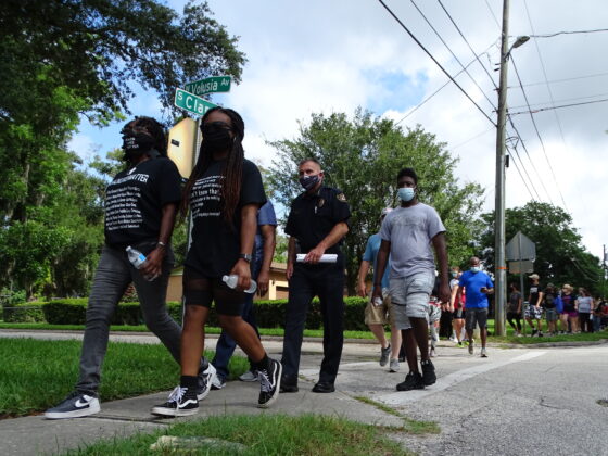 <p><p>DeLand Police Chief Jason Umberger marched with attendees in a Juneteenth
                    celebration.</p>
                </p><p></p>
